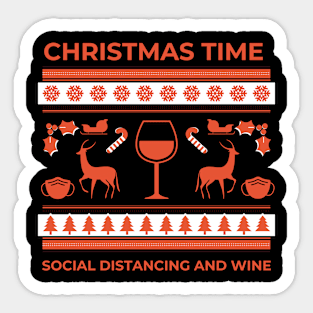 Christmas Time Social Distancing and Wine Sticker